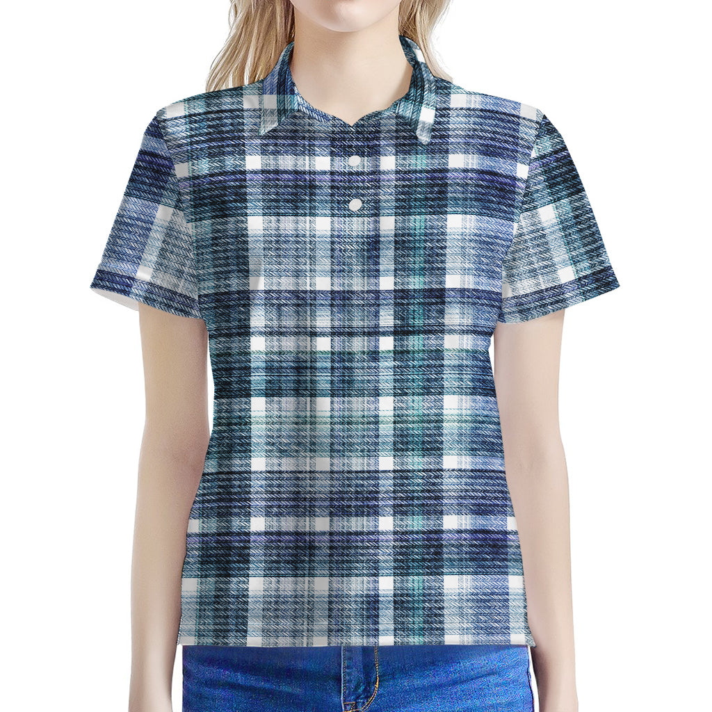 Plaid Denim Jeans Pattern Print Women's Polo Shirt