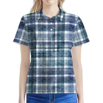 Plaid Denim Jeans Pattern Print Women's Polo Shirt