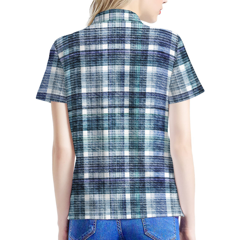 Plaid Denim Jeans Pattern Print Women's Polo Shirt