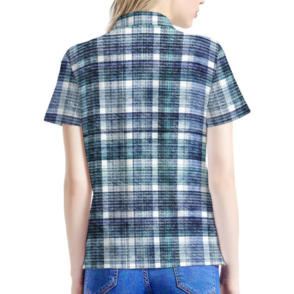 Plaid Denim Jeans Pattern Print Women's Polo Shirt