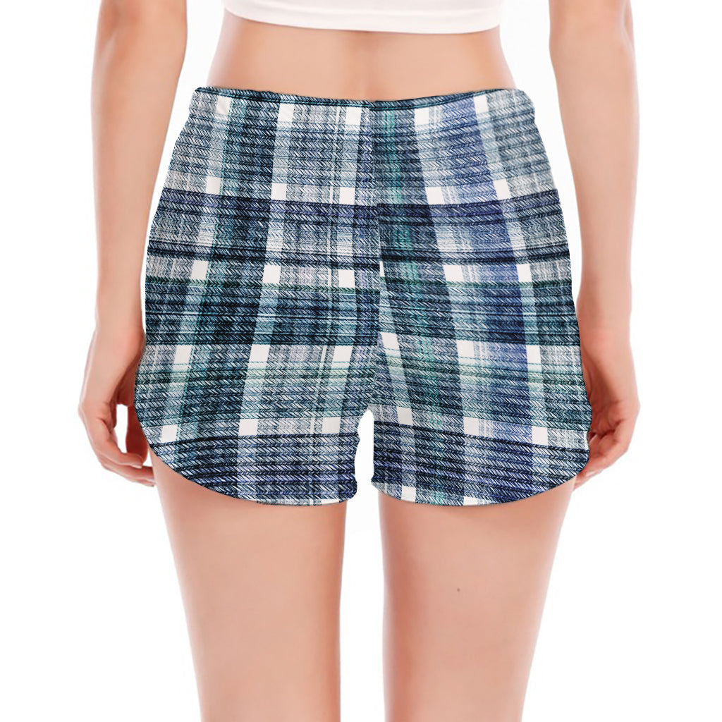 Plaid Denim Jeans Pattern Print Women's Split Running Shorts
