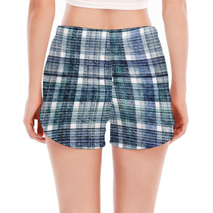 Plaid Denim Jeans Pattern Print Women's Split Running Shorts