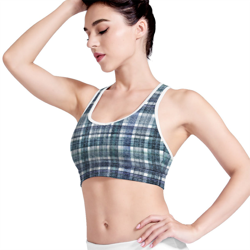 Plaid Denim Jeans Pattern Print Women's Sports Bra