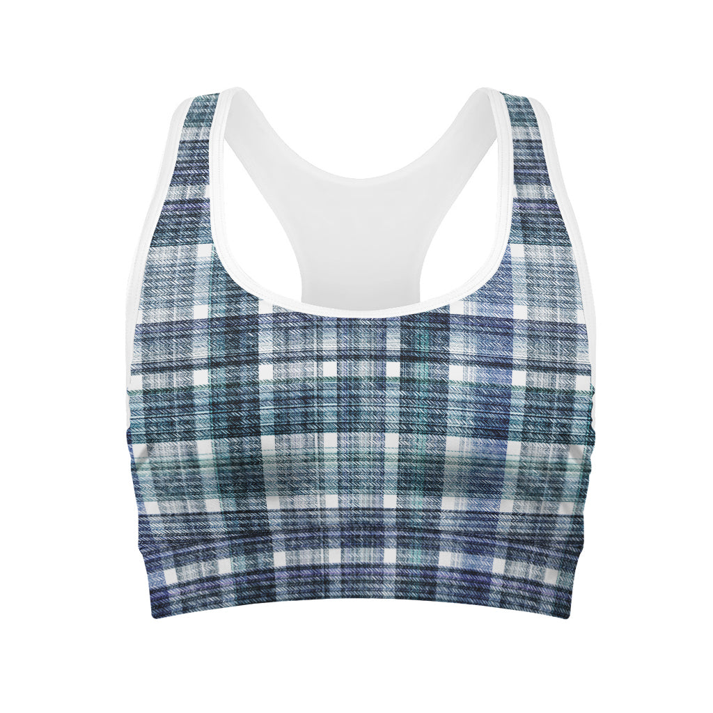 Plaid Denim Jeans Pattern Print Women's Sports Bra