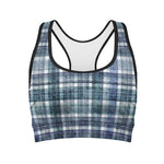 Plaid Denim Jeans Pattern Print Women's Sports Bra