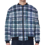 Plaid Denim Jeans Pattern Print Zip Sleeve Bomber Jacket