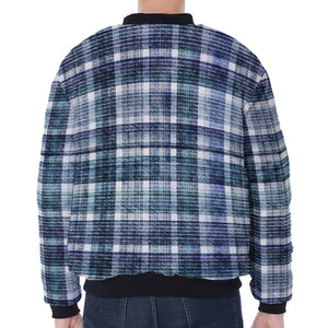 Plaid Denim Jeans Pattern Print Zip Sleeve Bomber Jacket