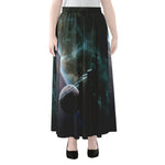 Planet And Space Print Chiffon Maxi Skirt