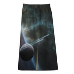 Planet And Space Print Cotton Front Slit Maxi Skirt