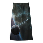 Planet And Space Print Cotton Front Slit Maxi Skirt