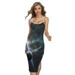 Planet And Space Print Cross Back Cami Dress