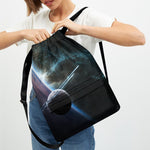 Planet And Space Print Drawstring Backpack