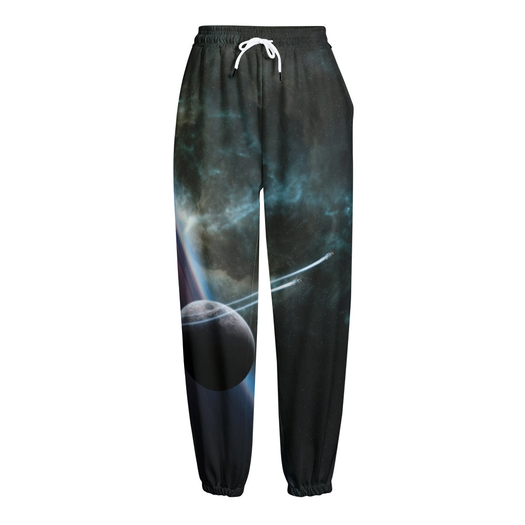 Planet And Space Print Fleece Lined Knit Pants