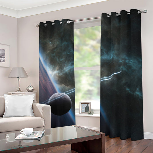 Planet And Space Print Grommet Curtains
