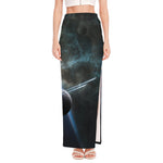 Planet And Space Print High Slit Maxi Skirt