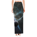 Planet And Space Print High Slit Maxi Skirt