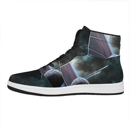 Planet And Space Print High Top Leather Sneakers