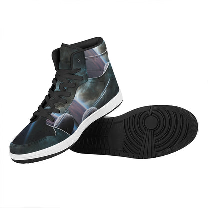 Planet And Space Print High Top Leather Sneakers