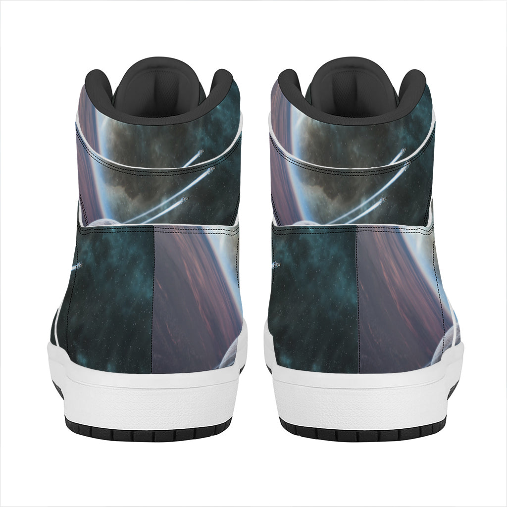 Planet And Space Print High Top Leather Sneakers