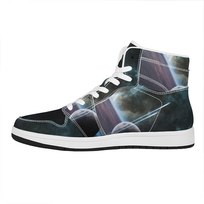 Planet And Space Print High Top Leather Sneakers