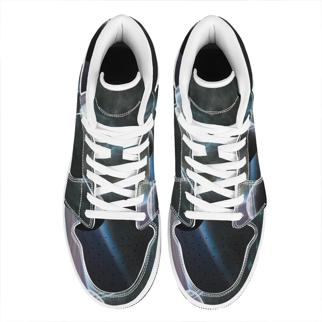 Planet And Space Print High Top Leather Sneakers