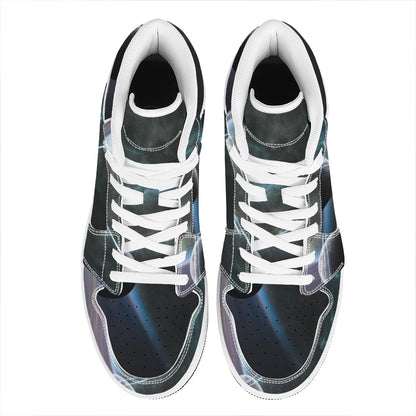 Planet And Space Print High Top Leather Sneakers