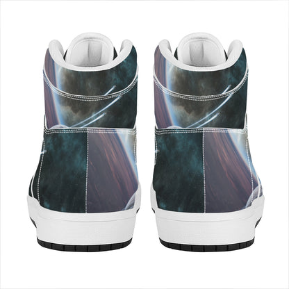 Planet And Space Print High Top Leather Sneakers