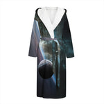 Planet And Space Print Hooded Bathrobe