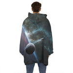 Planet And Space Print Hoodie Blanket