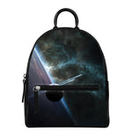 Planet And Space Print Leather Backpack
