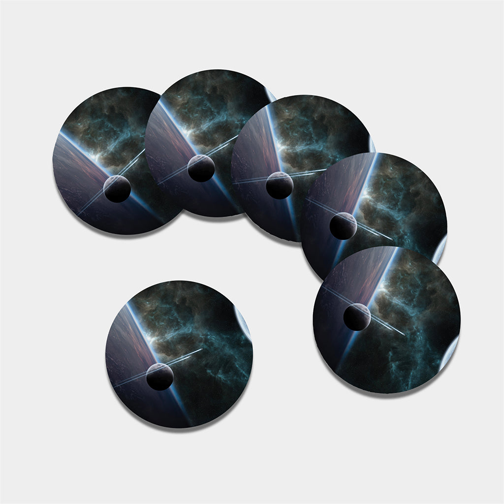 Planet And Space Print Leather Coaster Set