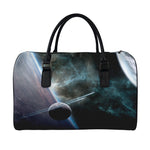 Planet And Space Print Leather Duffle Bag