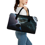 Planet And Space Print Leather Duffle Bag
