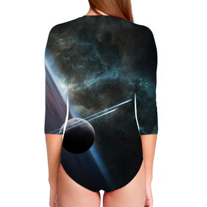 Planet And Space Print Long Sleeve Swimsuit