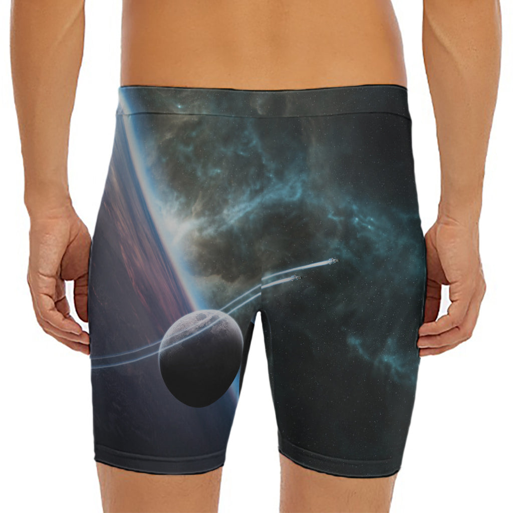 Planet And Space Print Men's Long Boxer Briefs