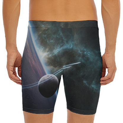 Planet And Space Print Men's Long Boxer Briefs