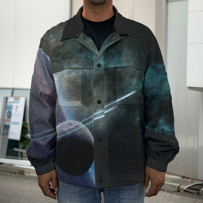 Planet And Space Print Men's Shirt Jacket