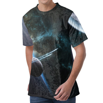 Planet And Space Print Men's Velvet T-Shirt