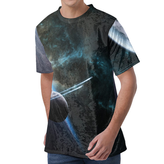 Planet And Space Print Men's Velvet T-Shirt
