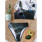Planet And Space Print One Shoulder Bikini Top