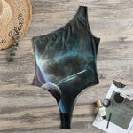 Planet And Space Print One Shoulder Bodysuit
