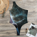Planet And Space Print One Shoulder Bodysuit
