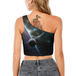 Planet And Space Print One Shoulder Crop Top
