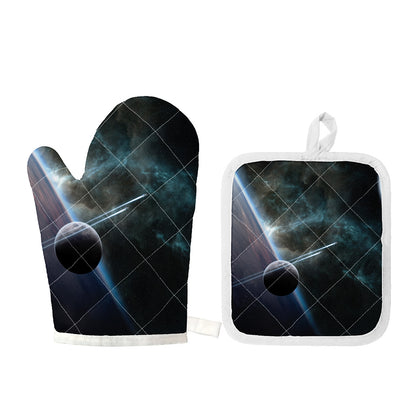 Planet And Space Print Oven Mitt And Pot Holder Set