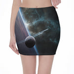 Planet And Space Print Pencil Mini Skirt