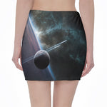 Planet And Space Print Pencil Mini Skirt