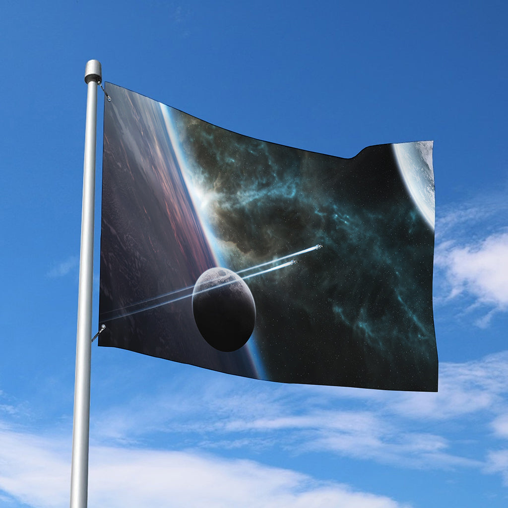 Planet And Space Print Polyester Flag
