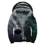 Planet And Space Print Sherpa Lined Zip Up Hoodie