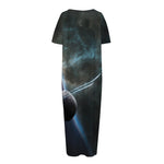 Planet And Space Print Short Sleeve Long Nightdress