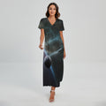 Planet And Space Print Short Sleeve Maxi Dress